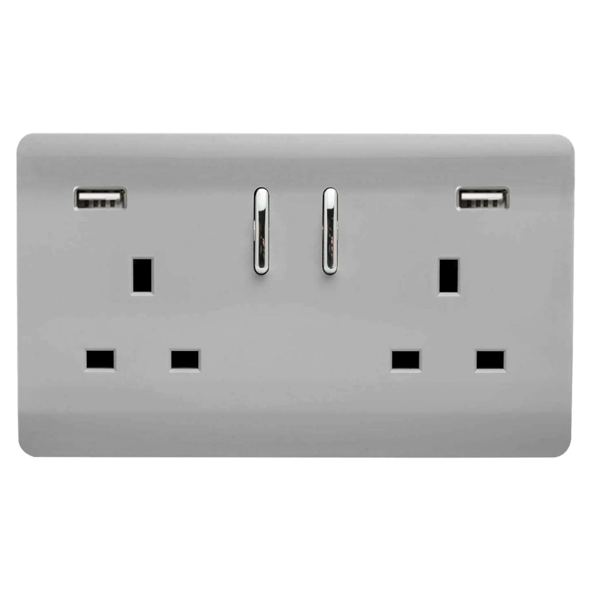 ART-SKT213USB21AABS  2 Gang 13Amp Short S/W Double Socket With 2x2.1Mah USB Brushed Steel